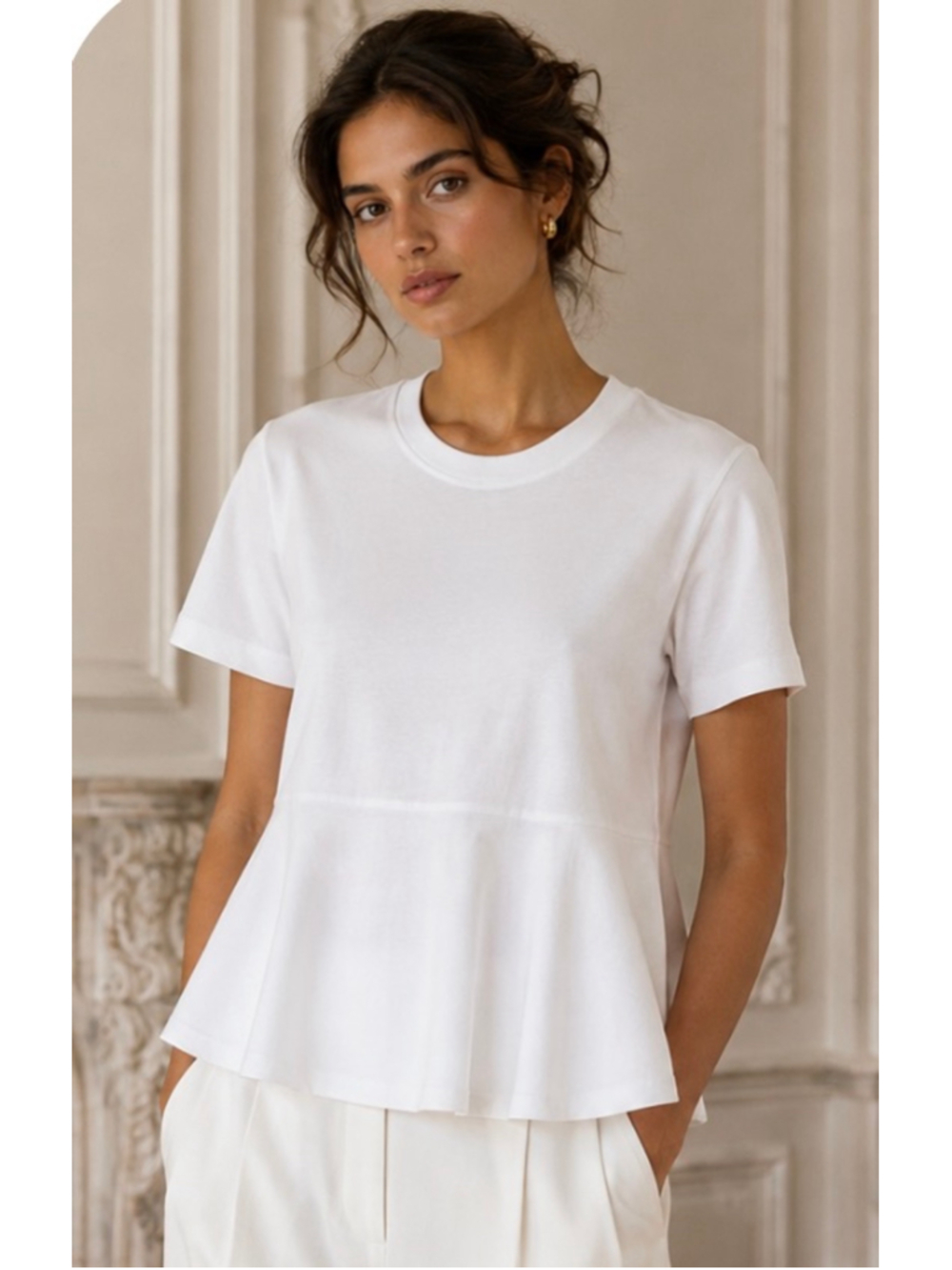 Valentino White Peplum Short Sleeve Tee Size XL New w Tags Italian Luxury